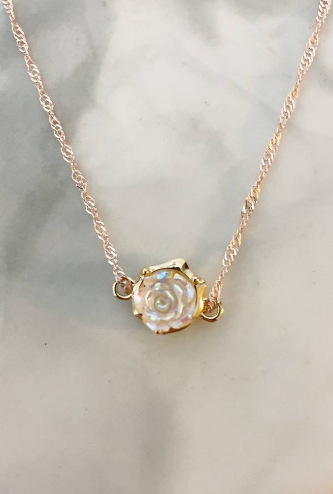 Aurelia Very Light Pink Rose Iridescent Gold Chain Necklace