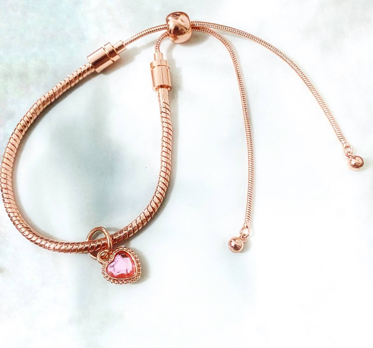 Mila Classy Pink Heart Rose Gold Adjustable Bracelet