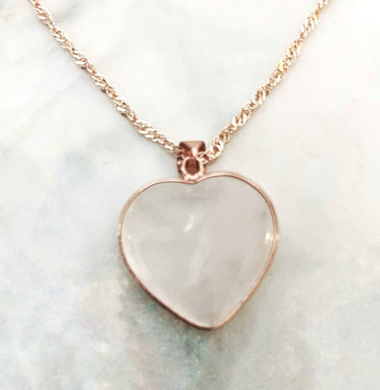 Alina Frosted White Heart Rose Gold Chain Necklace