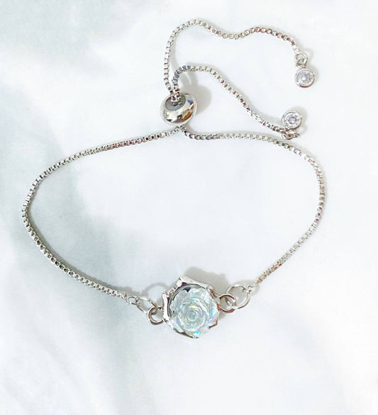 Antonia Blue Rose Iridescent Silver Chain Bracelet