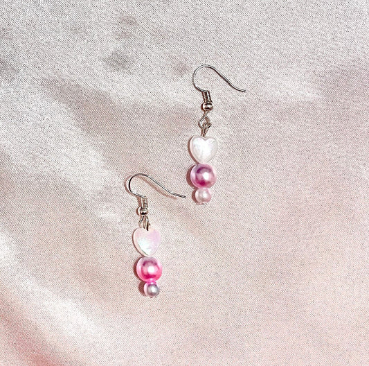 Ariana White Heart Pink Ball Earrings
