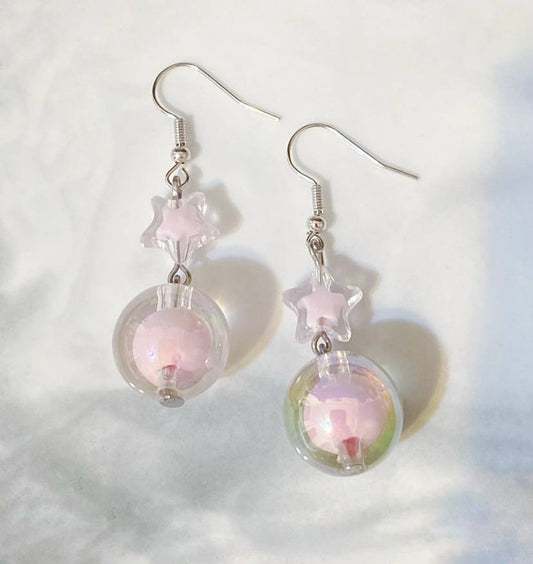 Lucia Pink Transparent Star Ball Earrings