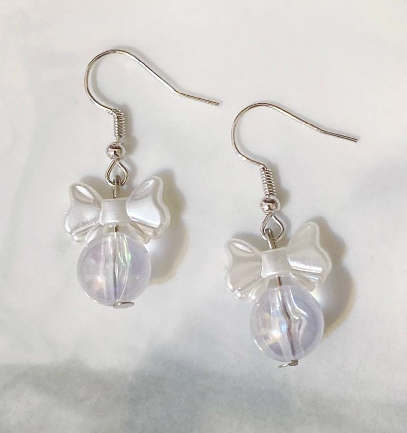 Mia White Bow Transparent Ball Earrings