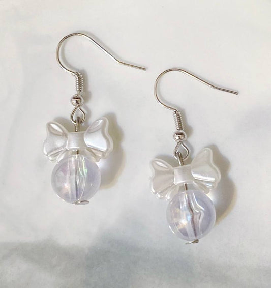 Mia White Bow Transparent Ball Earrings