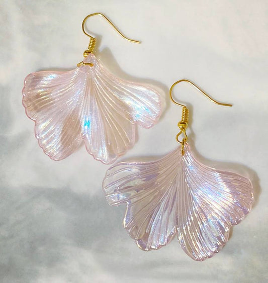 Xenia Peachy Pink Gingko Flower Fan Earrings
