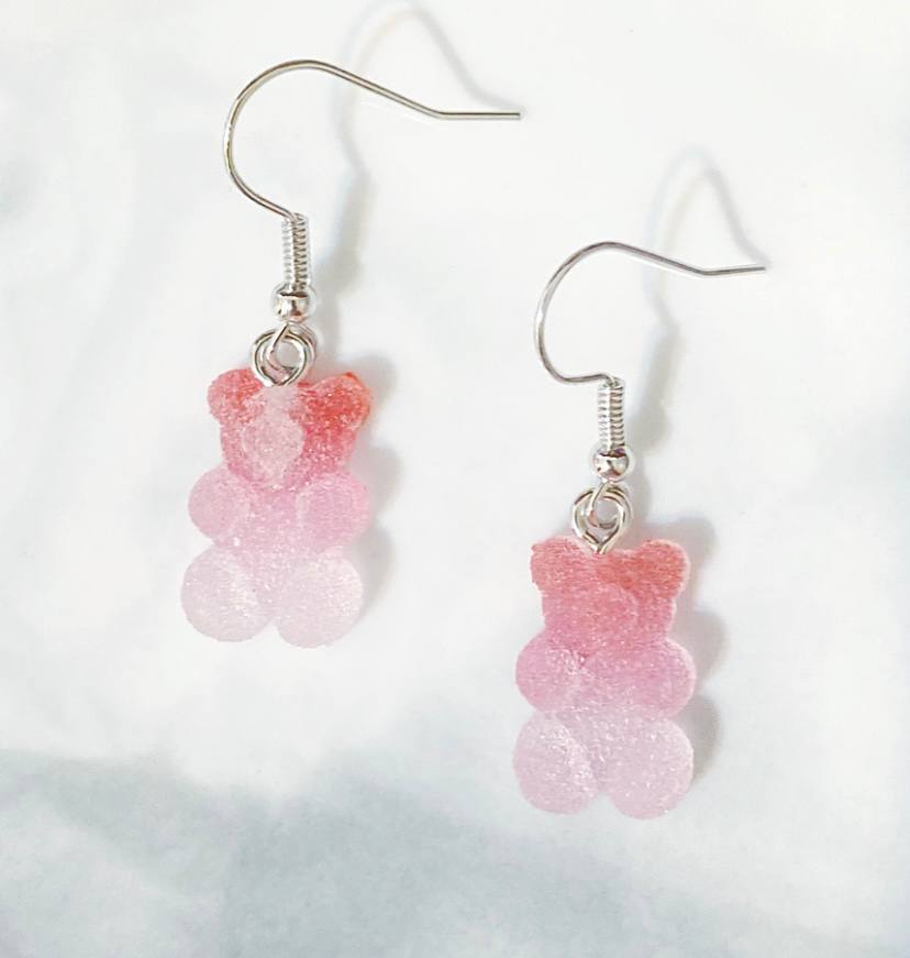 Pink Sugared Gummy Bear Earrings