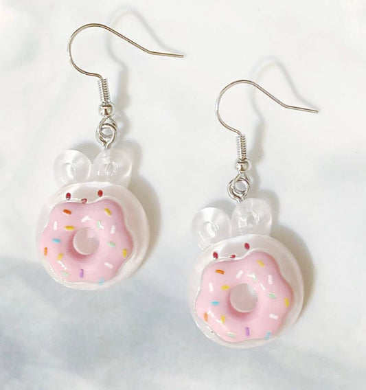 Pink Icing Bunny Sugared Donut Earrings