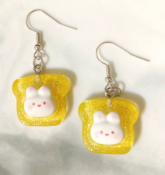 Golden Honey Butter Bunny Toast Earrings