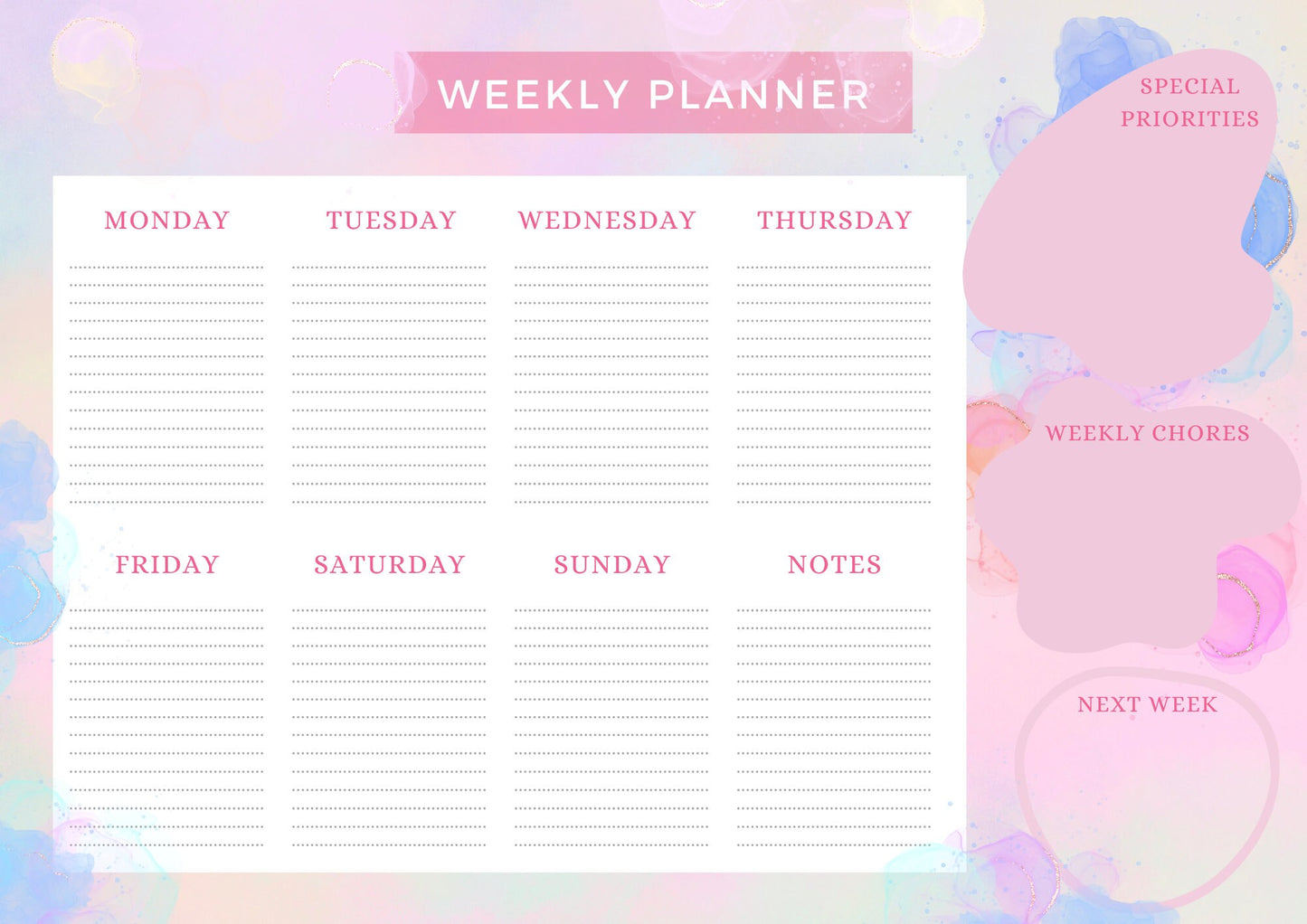 Digital Weekly Planner Pastel